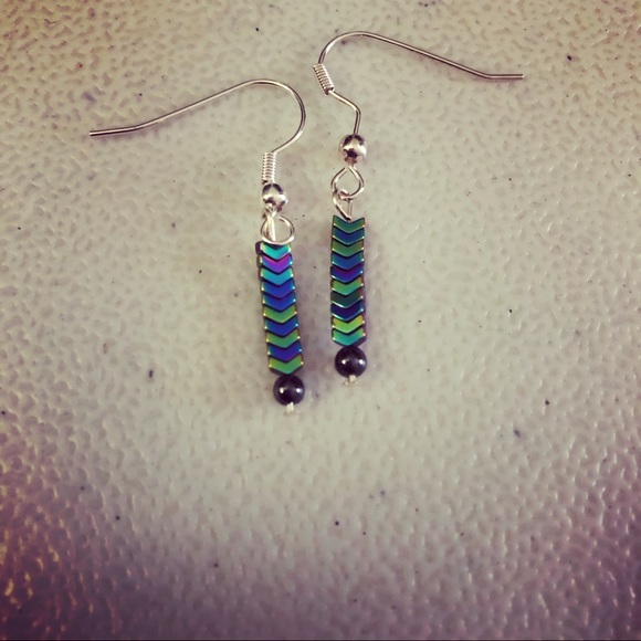 Rainbow chevron and hematite earrings. The perfect little pair for everyday. - Picture 1 of 1